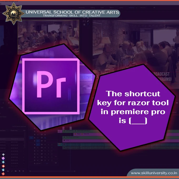 premiere pro, shortcut key, software, editing software, adobe premiere, razor tool, universal school of creative arts