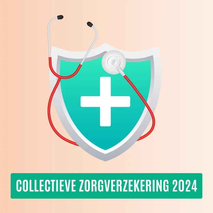 Groen schild met wit kruis erop. Een rode stethoscoop heeft zich om het schild gewikkeld.
