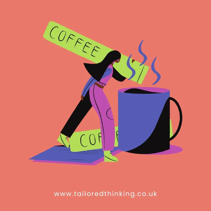 A vector image of a person pouring coffee into a giant mug. 