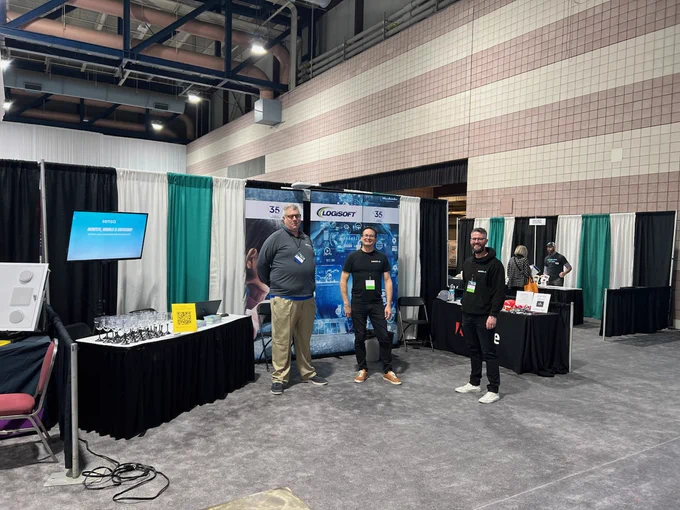 Photos of tradeshow booths.