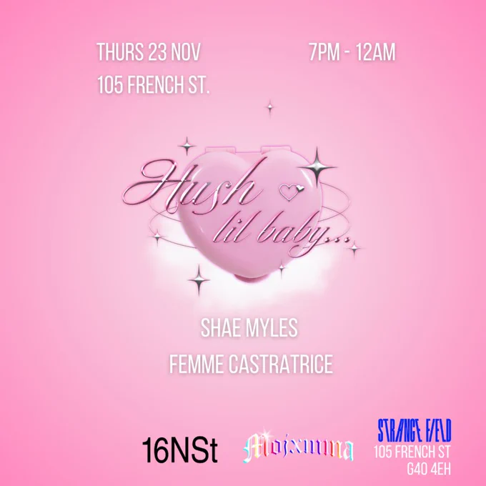 A bright pink poster with a cgi love heart and script text with the exhibition title.