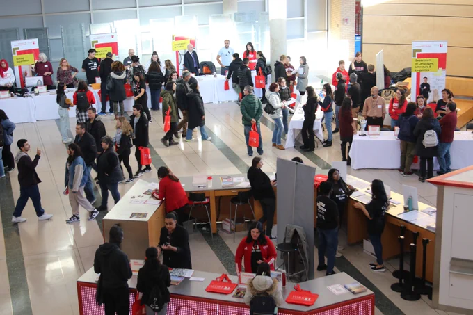 Aerial view of the Fall Campus Day event from the second floor of Vari Hall.