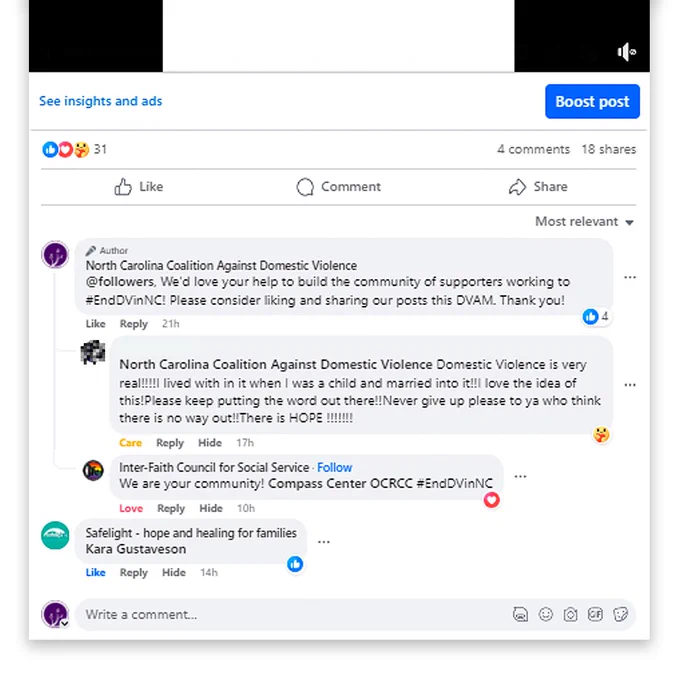 (spark) shares receptive community feedback from NCCADV social marketing
