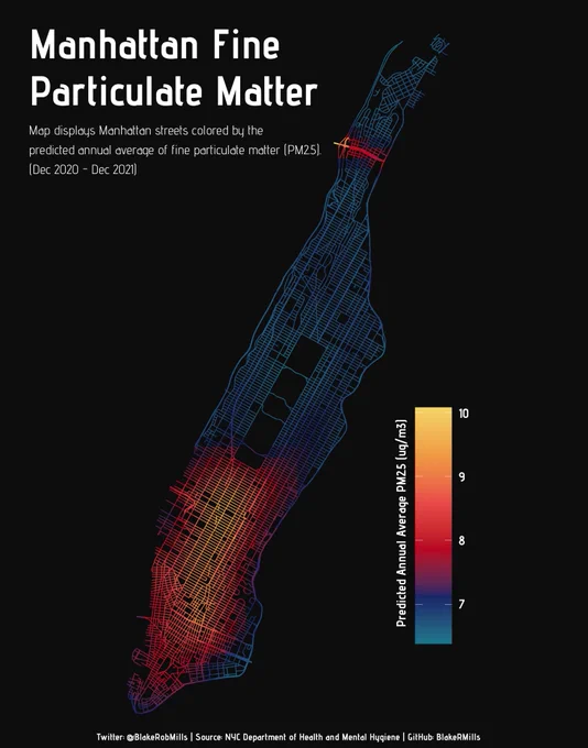 Map of PM2.5 concentration in Manhattan (Dec 2020- Dec 2021)