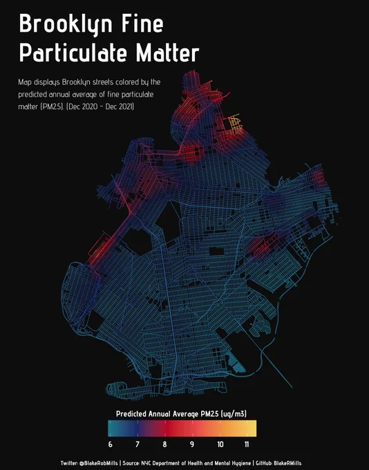Map of PM2.5 concentration in Brooklyn (Dec 2020- Dec 2021)