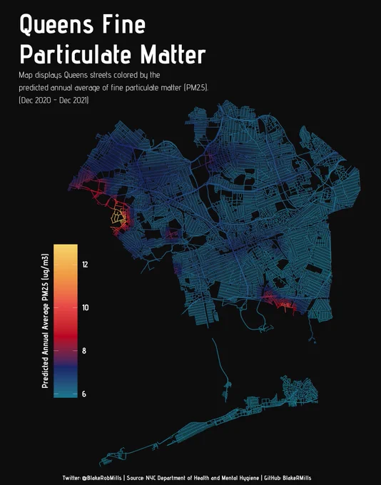 Map of PM2.5 concentration in Queens (Dec 2020- Dec 2021)
