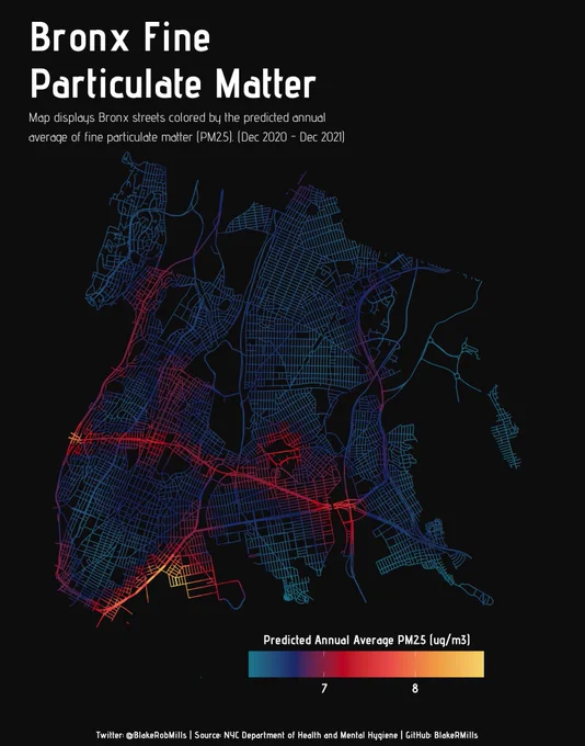 Map of PM2.5 concentration in The Bronx (Dec 2020- Dec 2021)