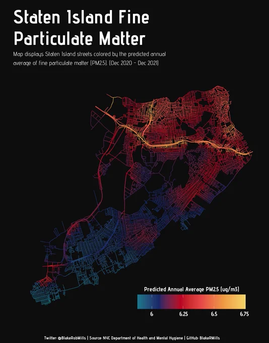 Map of PM2.5 concentration in Staten Island (Dec 2020- Dec 2021)