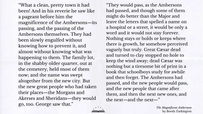 Excerpt from The Magnificent Ambersons by Booth Tarkington (1918)