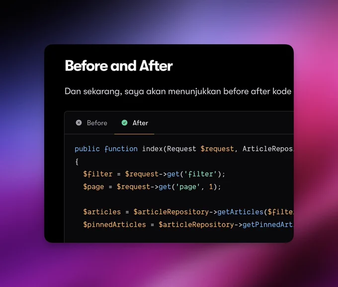Before and after code blocks.