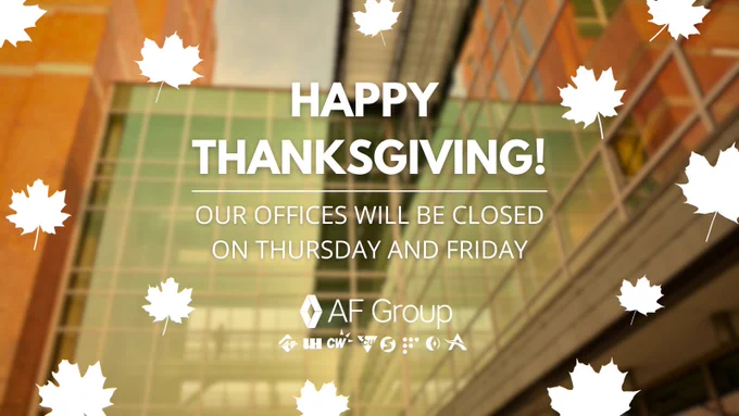 Happy Thanksgiving! Our offices will be closed on Thursday and Friday