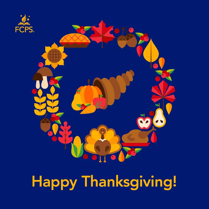 Text: Happy Thanksgiving on a navy blue background.