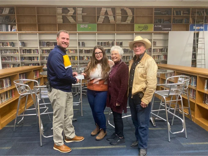 Thank you to the family and friends of longtime cCHS librarian, Kim Mitchell! They presented the school library with a $15,000 donation in her memory. Her impact will continue. #BDP