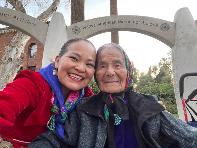 April 2022: My grandmother traveled from Black Mesa to Tucson to see me be inducted into the Women's Plaza at the University of Arizona. I stand on her shoulders and the strong Diné matriarchs before her.