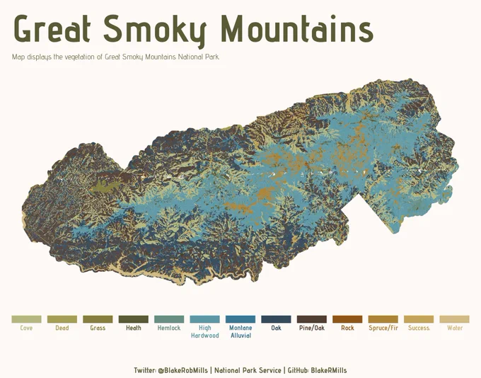 Map showing the vegetation of Great Smoky Mountain National Park