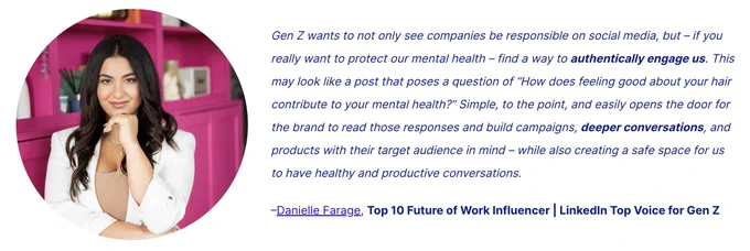 quote from Gen Z Top Voice Danielle Farage