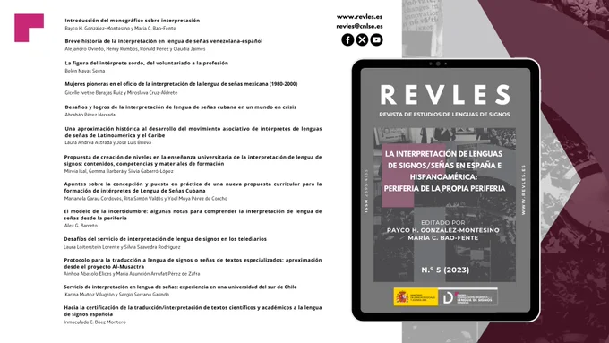 Imagen que muestra la portada del núm. º 5 de REVLES, junto al índice, que reúne 12 artículos, además de una introducción al monográfico a cargo de las editoras.