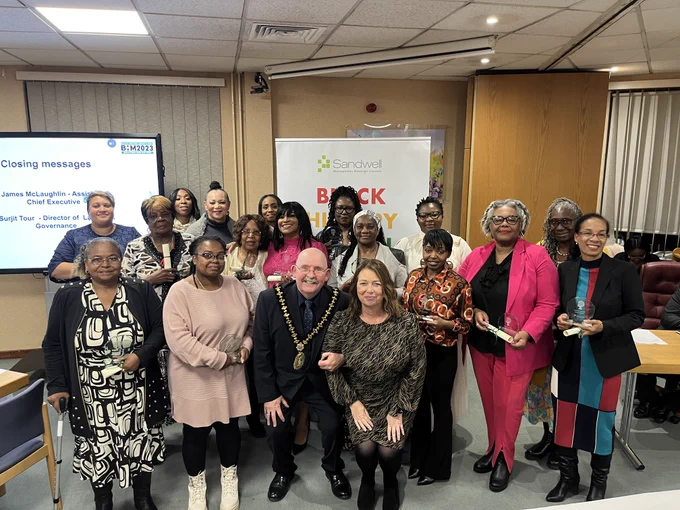 Image of the women whose inspirational stories were nominated for recognition during #BlackHistoryMonth when they joined us at Sandwell Council House, where they were thanked by the Mayor of Sandwell Councillor Bill Gavan and Council Leader Councillor Kerrie Carmichael.