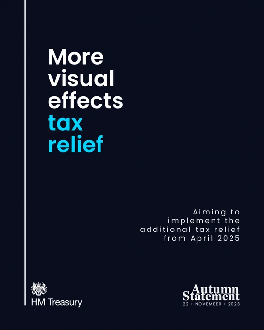 More visual effects tax relief

Aiming to implement the additional tax relief from April 2025 