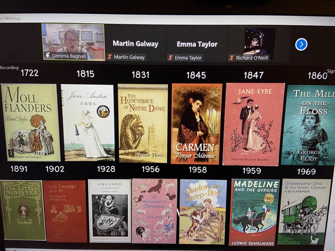 Slide showing a range of books with representations of Gypsy or Roma people spanning 1722 to 1969.