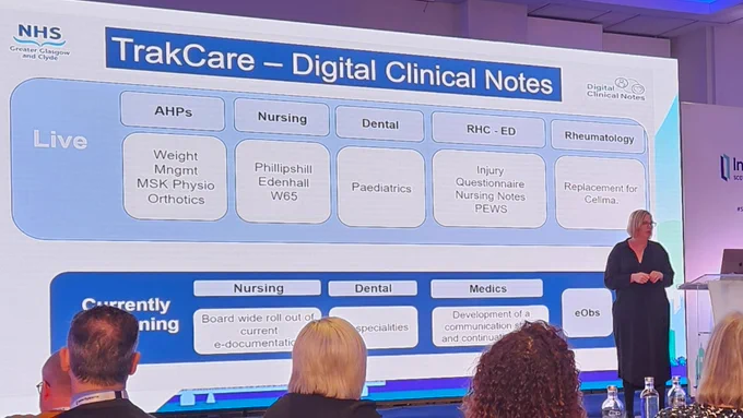 Photograph of TrakCare - Digital Clinical Notes presentation at conference