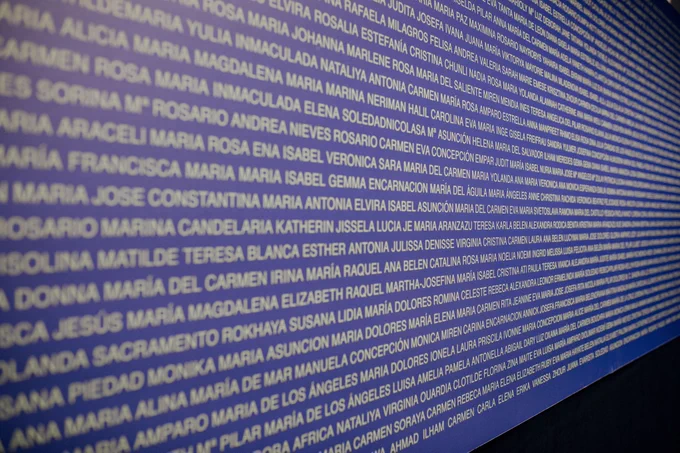 Gráfica con los nombres de las 1.237 mujeres asesinadas por violencia de género en la pareja y/o expareja desde 2003.