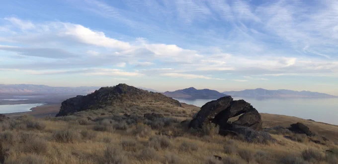 View from Fremont Island in the Great Salt Lake toward Antelope Island less than one hour from your new lab.