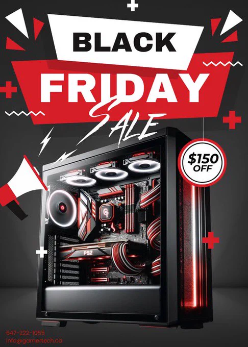Gaming PC showing Black Friday sale of $150 off any PC at GamerTech Toronto