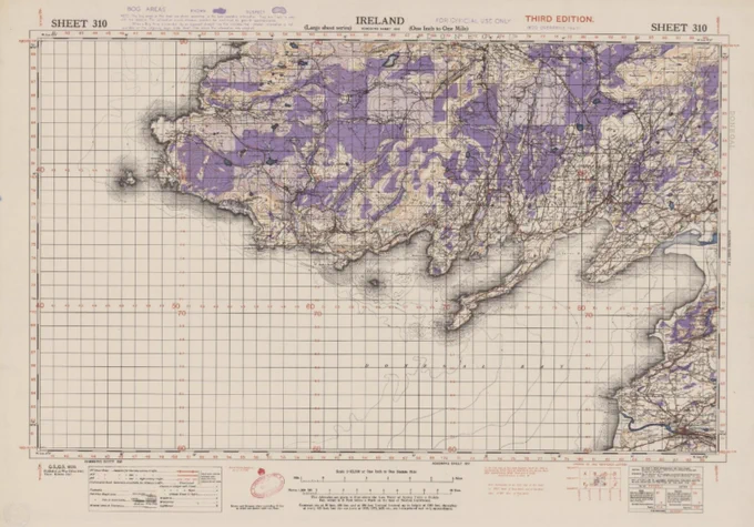 Ordnance Survey. one-inch to the mile maps of Ireland, 1940-42. Sheet 310 bog overprint