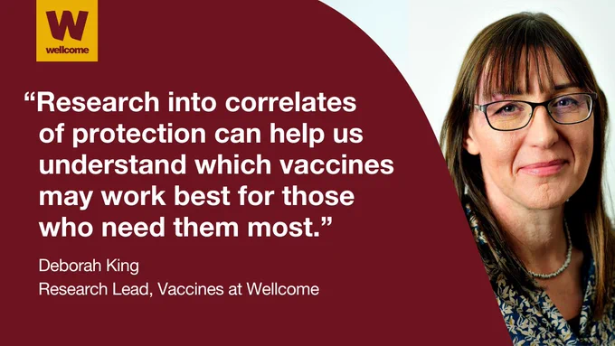 Deborah King, Research Lead, Vaccines at Wellcome, says: "Research into correlates of protection can help us understand which vaccines may work best for those who need them most."