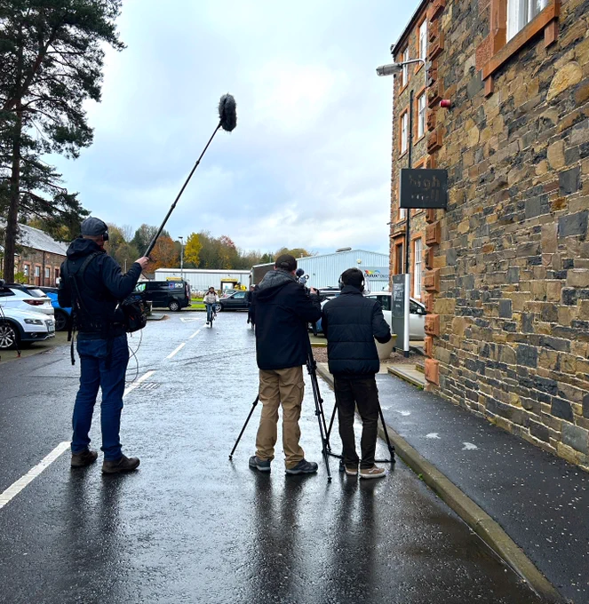 BBC Scotland crew filming for Eat the Town at Heriot-Watt School of Textiles and Design in Galashiels. 