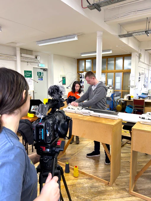 BBC Scotland crew filming for Eat the Town at Heriot-Watt School of Textiles and Design in Galashiels. 