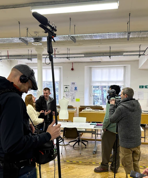 BBC Scotland crew filming for Eat the Town at Heriot-Watt School of Textiles and Design in Galashiels. 