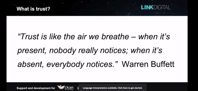 Image of slide with quote: “Trust is like the air we breathe – when it’s present, nobody really notices; when it’s absent, everybody notices.” Warren Buffett