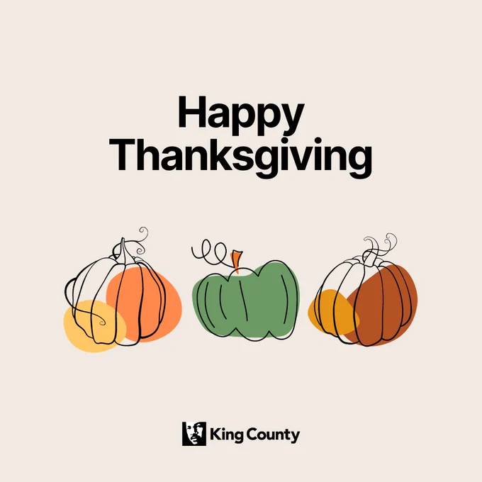 A graphic with pumpkin illustrations and the text “Happy Thanksgiving.” 