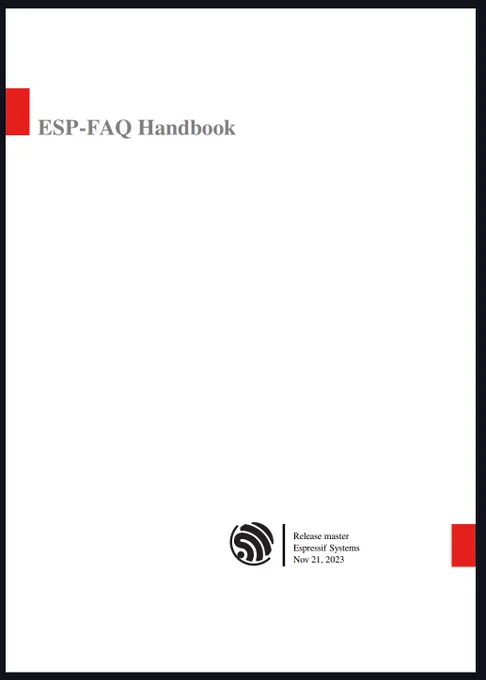 Screen snip of the PDF cover page ESP-FAQ Handbook - Technical Documents