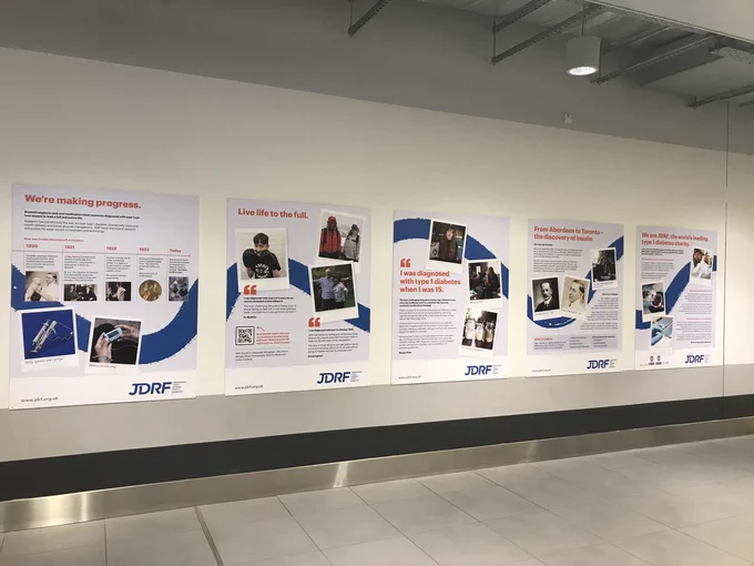 JDRF storyboards at Aberdeen Airport.