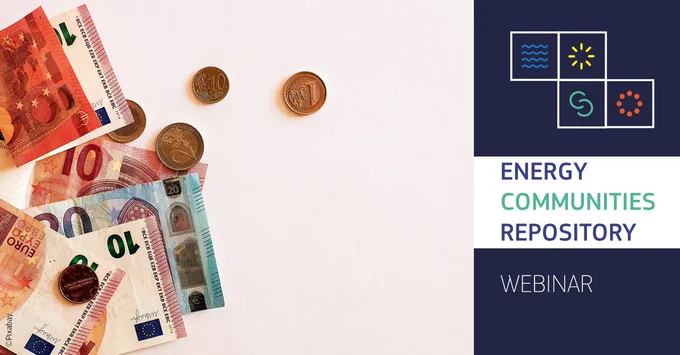 Money Euro background with blank space. The image caption reads Energy Communities Repository Webinar.