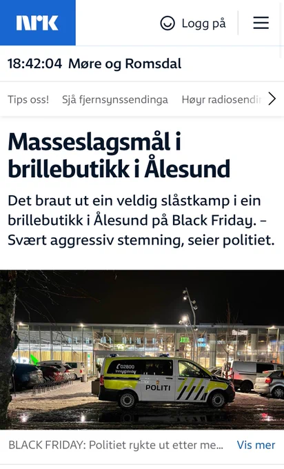 NRK-oppslag: Masseslagsmål i brillebutikk i Ålesund