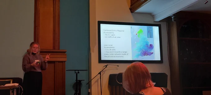 Madison Scrabek presenting new research on the spatial analysis of the Saxon Shore Forts