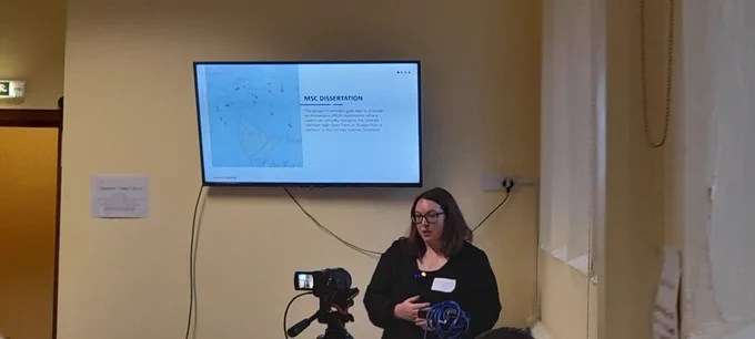 Laura O Connor presenting work on Virtual Reality and GIS applied to maritime heritage.
