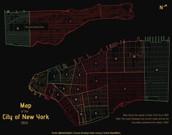 Map of the wards of New York City in 1852. Source: Brooklyn Public Library