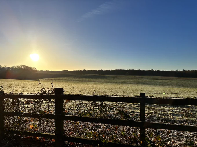 View over a frosty field