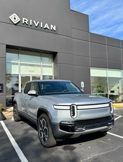Our Rivian R1T outside of the Rivian customer center.