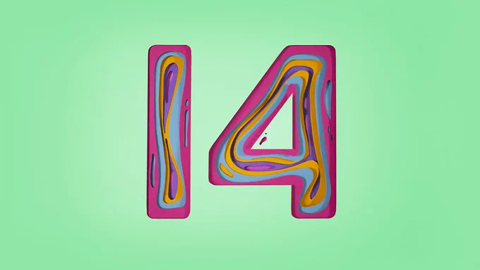 Illustration with number 14 on top of a light green background.