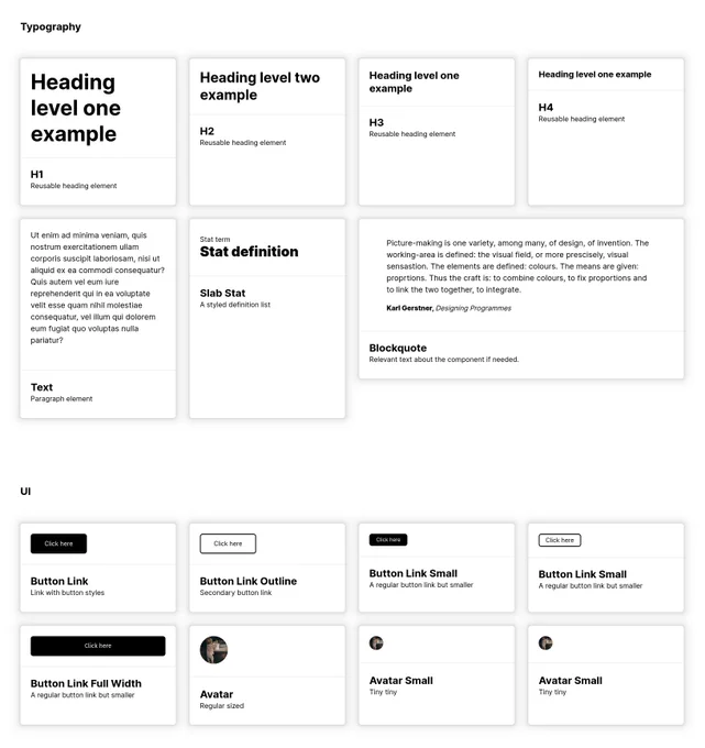 Screenshot of a grid of ui components documented visually