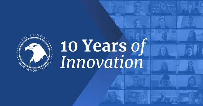 PIF logo next to the text "10 years of innovation" on a dark blue background, image on the right is a composite of zoom headshots of individuals with a light blue overlay