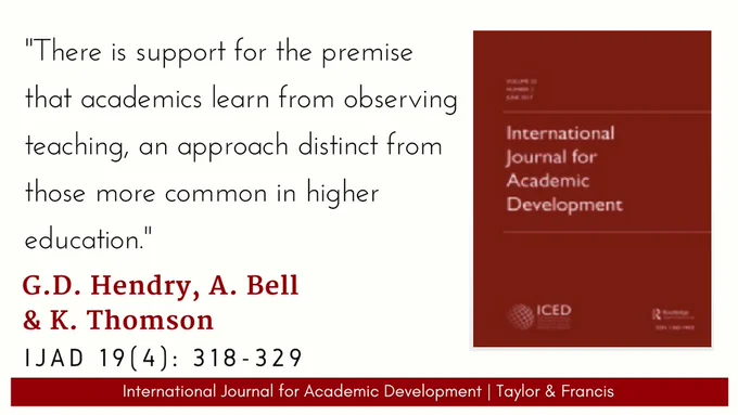 IJAD logo and a quote from an article by Graham D. Hendry, Amani Bell & Kate Thomson: "There is support for the premise that academics learn from observing teaching, an approach distinct from those more common in higher education."