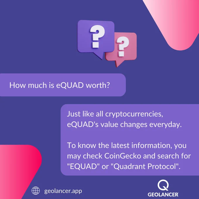 How much is equad cryptocurrency? You can check through CoinGecko and search for Quadrant Protocol or eQUAD.
