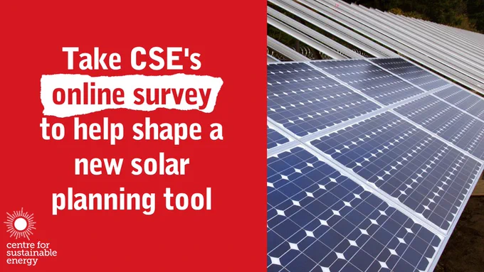 Image encouraging residents to Take CSE's online survey to help shape a new solar planning tool